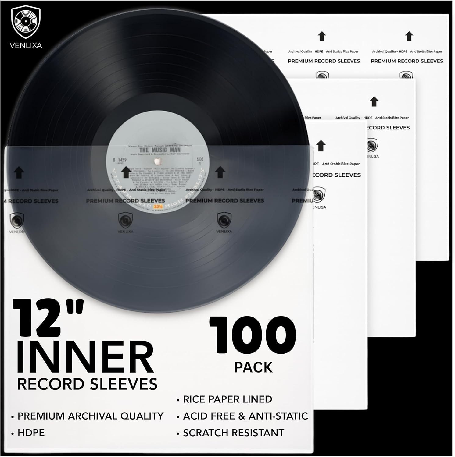 anti static vinyl record inner sleeves pack of 100
